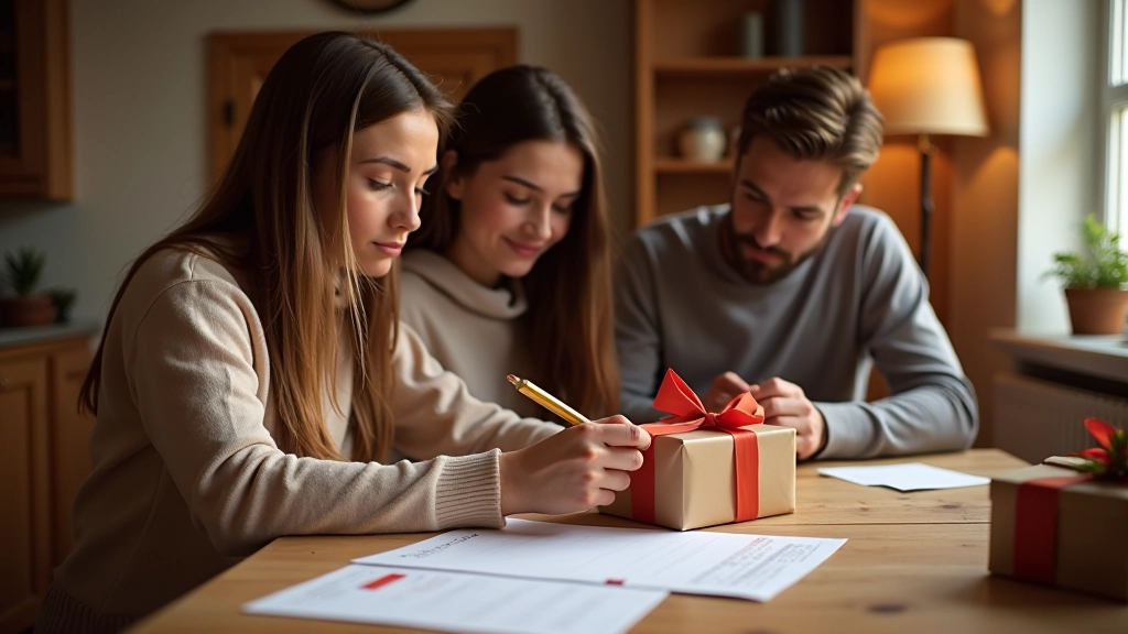Famille préparant les cadeaux de Noël