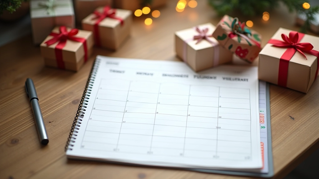 Calendrier de planification avec notes de budget et liste de cadeaux sur un bureau