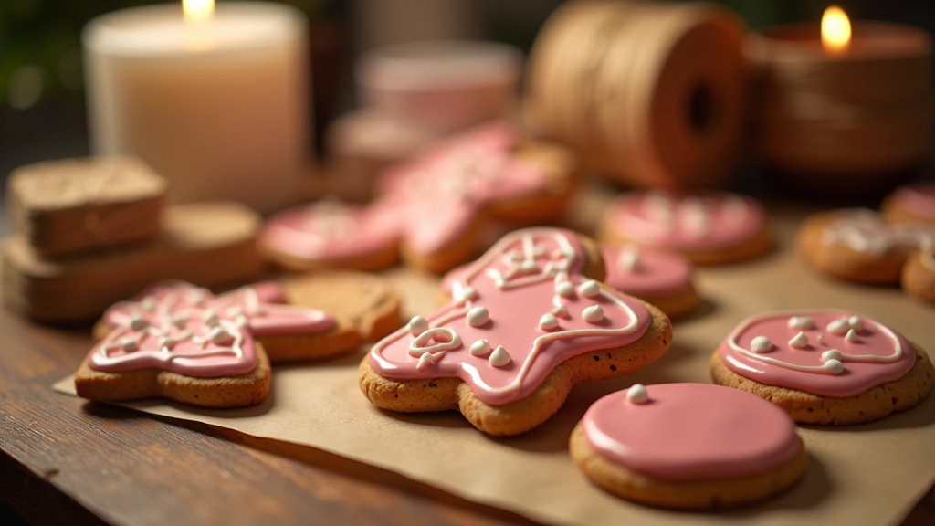 Cookies personnalisés faits main décorés avec glaçage et emballage kraft, prêts à offrir en cadeau