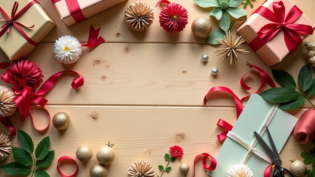 Personnes préparant des cadeaux faits main avec du matériel artisanal sur une table